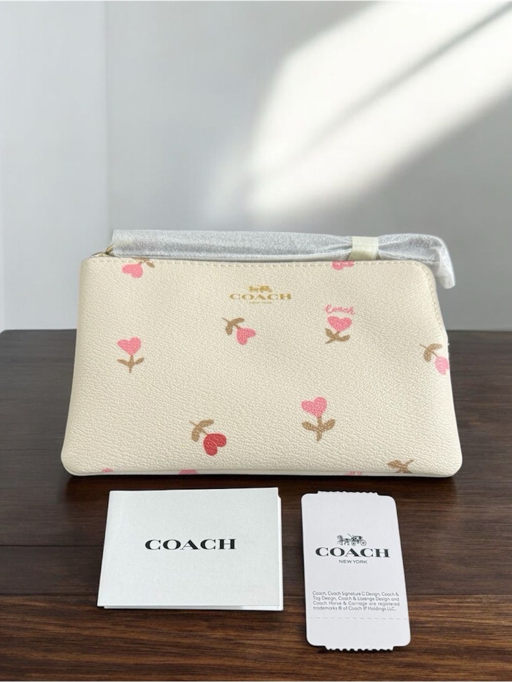 Coach Floral Heart Corner Zip Wristlet